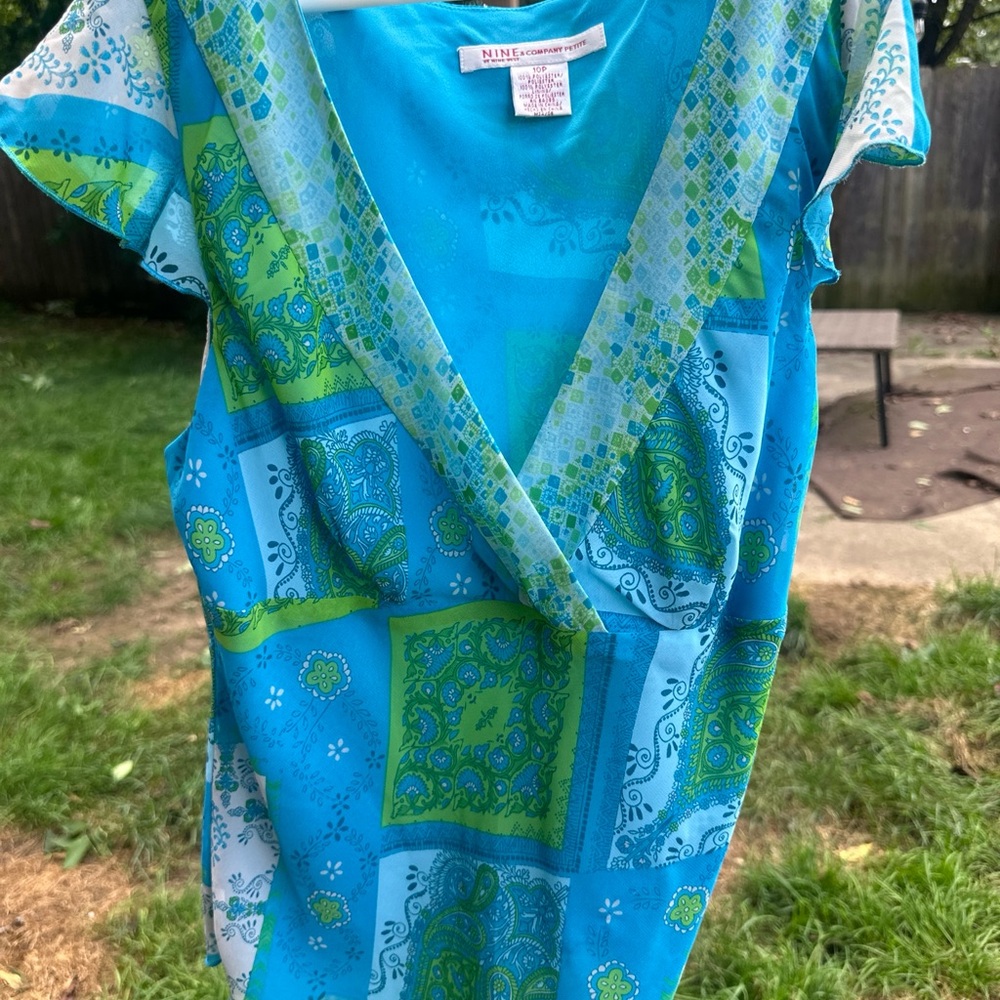 Blue and Green Women's Top